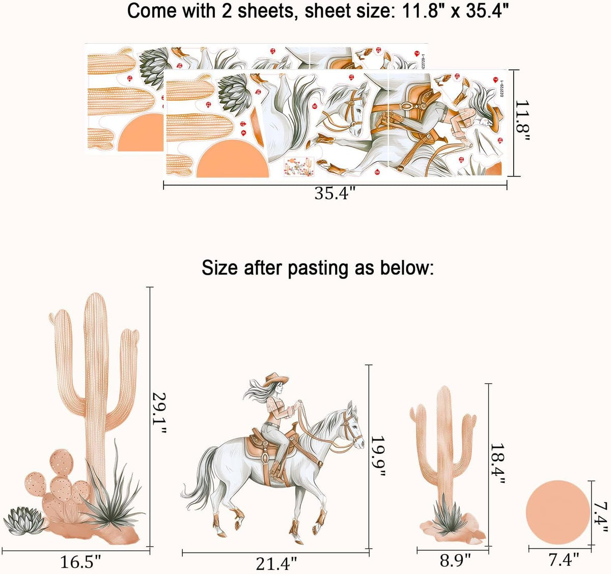 Western Cowgirl Horse Cactus Wall Decals, Boho Desert Wall Decor Stickers