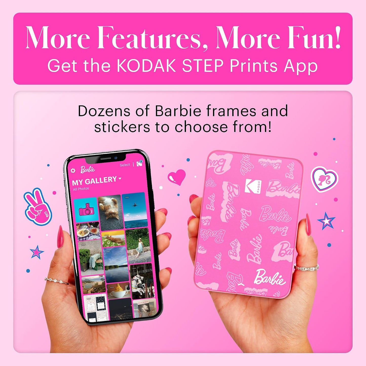 x Barbie Instant Smartphone Portable Photo Printer, Full Color, Wireless, Zink 2x3” (5.1x7.5 cm) Sticky-Back Photos, Print from iOS & Android Devices with Fun Editing App, Signature Style