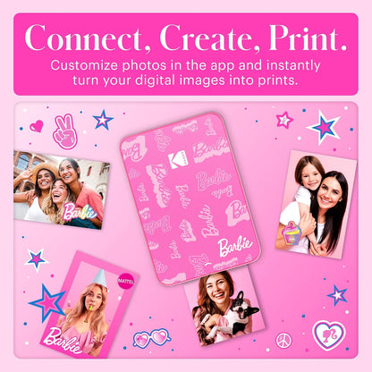x Barbie Instant Smartphone Portable Photo Printer, Full Color, Wireless, Zink 2x3” (5.1x7.5 cm) Sticky-Back Photos, Print from iOS & Android Devices with Fun Editing App, Signature Style