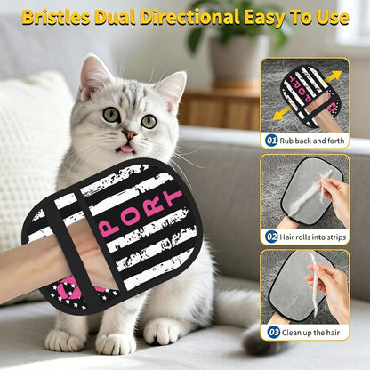 Support Breast Cancer Awareness Pink Ribbon Flag Pet Hair Removal Glove Dogs Hair Remover Glove Cats Fur Removal Tool with Hanging Loop for Couch 6.7X9.5 in