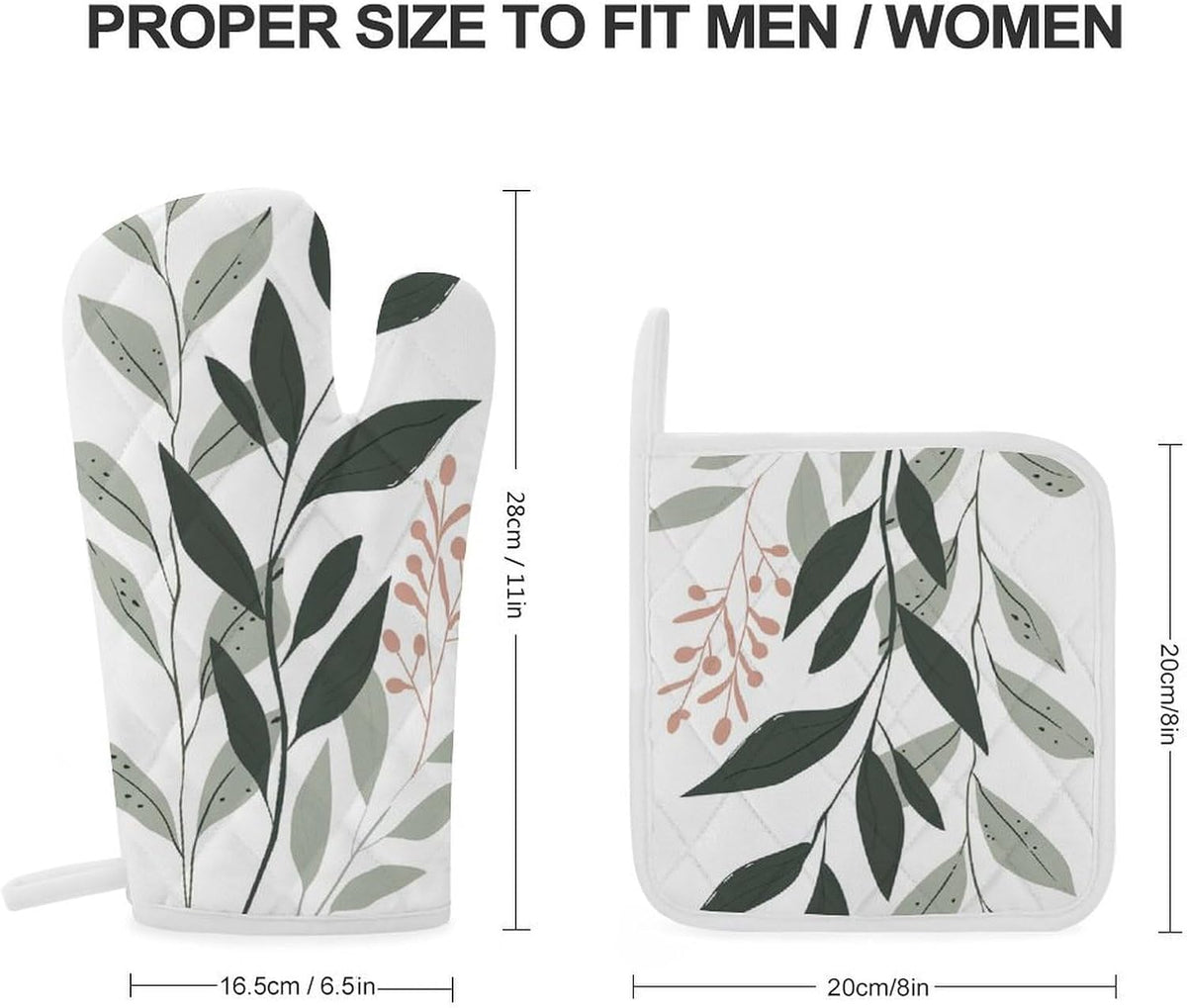 Sage Green and Blush Pink Oven Mitts and Pot Holders Minimalist Modern Boho Kitchen Cooking Gloves 2 Pcs Set Heat Resistant Pad for Baking BBQ Home Decor