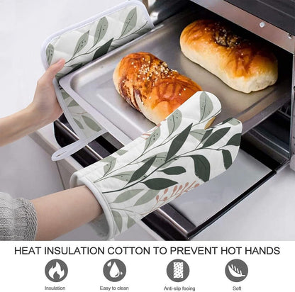 Sage Green and Blush Pink Oven Mitts and Pot Holders Minimalist Modern Boho Kitchen Cooking Gloves 2 Pcs Set Heat Resistant Pad for Baking BBQ Home Decor