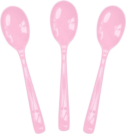 50 PCS Light Pink Plastic Spoons Disposable Utensils Heavy Duty Baby Pink Spoons Disposable Cutlery for Birthday Wedding Baby Shower Bridal Shower Plastic Silverware