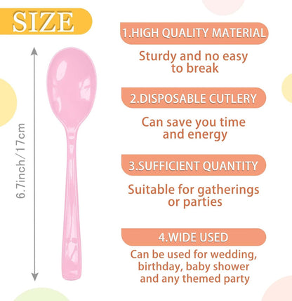 50 PCS Light Pink Plastic Spoons Disposable Utensils Heavy Duty Baby Pink Spoons Disposable Cutlery for Birthday Wedding Baby Shower Bridal Shower Plastic Silverware