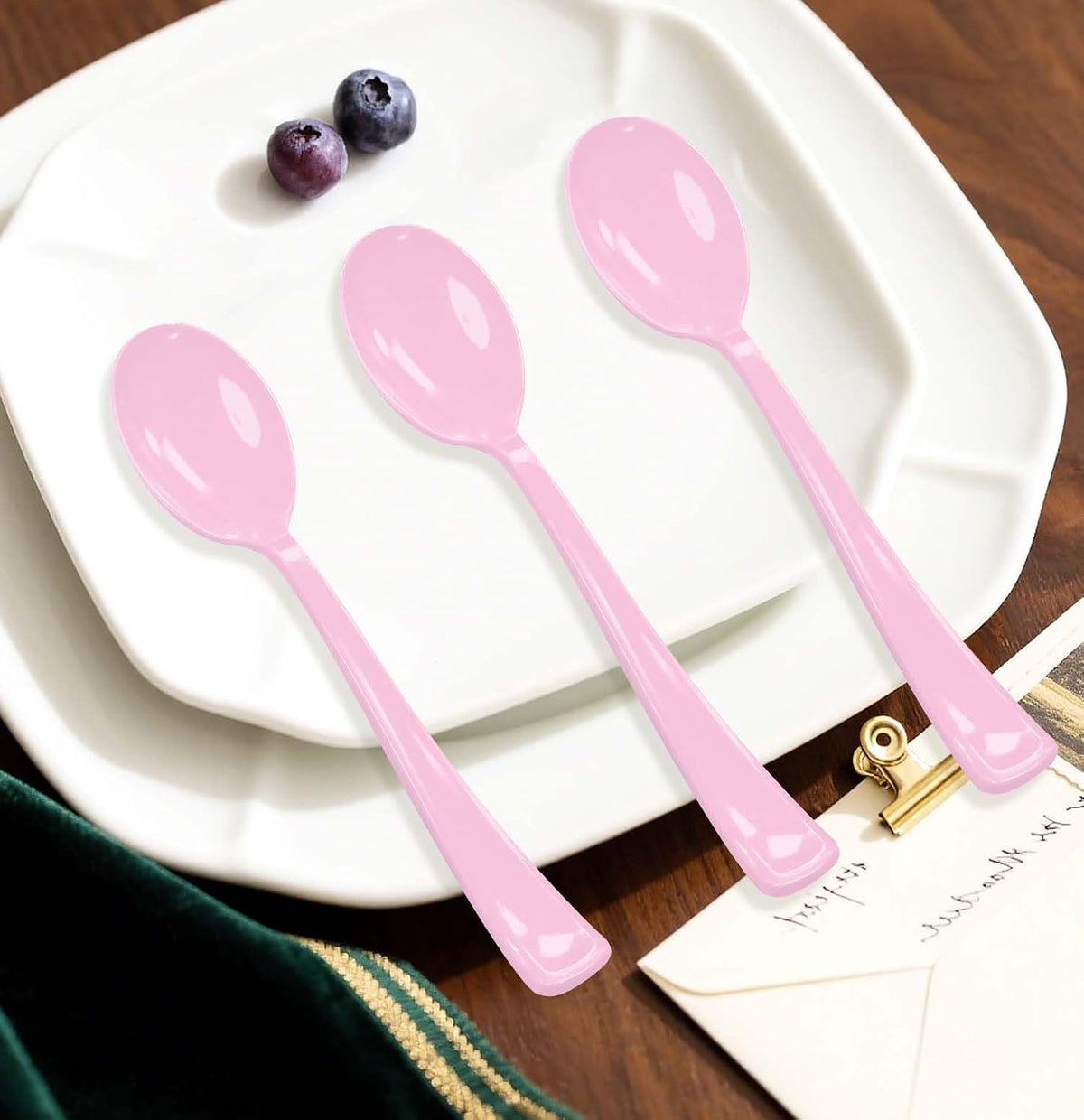 50 PCS Light Pink Plastic Spoons Disposable Utensils Heavy Duty Baby Pink Spoons Disposable Cutlery for Birthday Wedding Baby Shower Bridal Shower Plastic Silverware