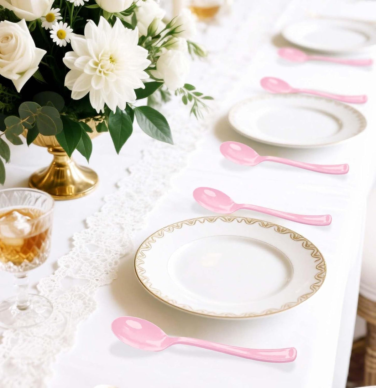 50 PCS Light Pink Plastic Spoons Disposable Utensils Heavy Duty Baby Pink Spoons Disposable Cutlery for Birthday Wedding Baby Shower Bridal Shower Plastic Silverware