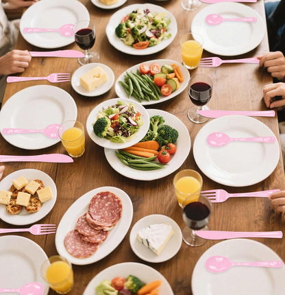 50 PCS Light Pink Plastic Spoons Disposable Utensils Heavy Duty Baby Pink Spoons Disposable Cutlery for Birthday Wedding Baby Shower Bridal Shower Plastic Silverware
