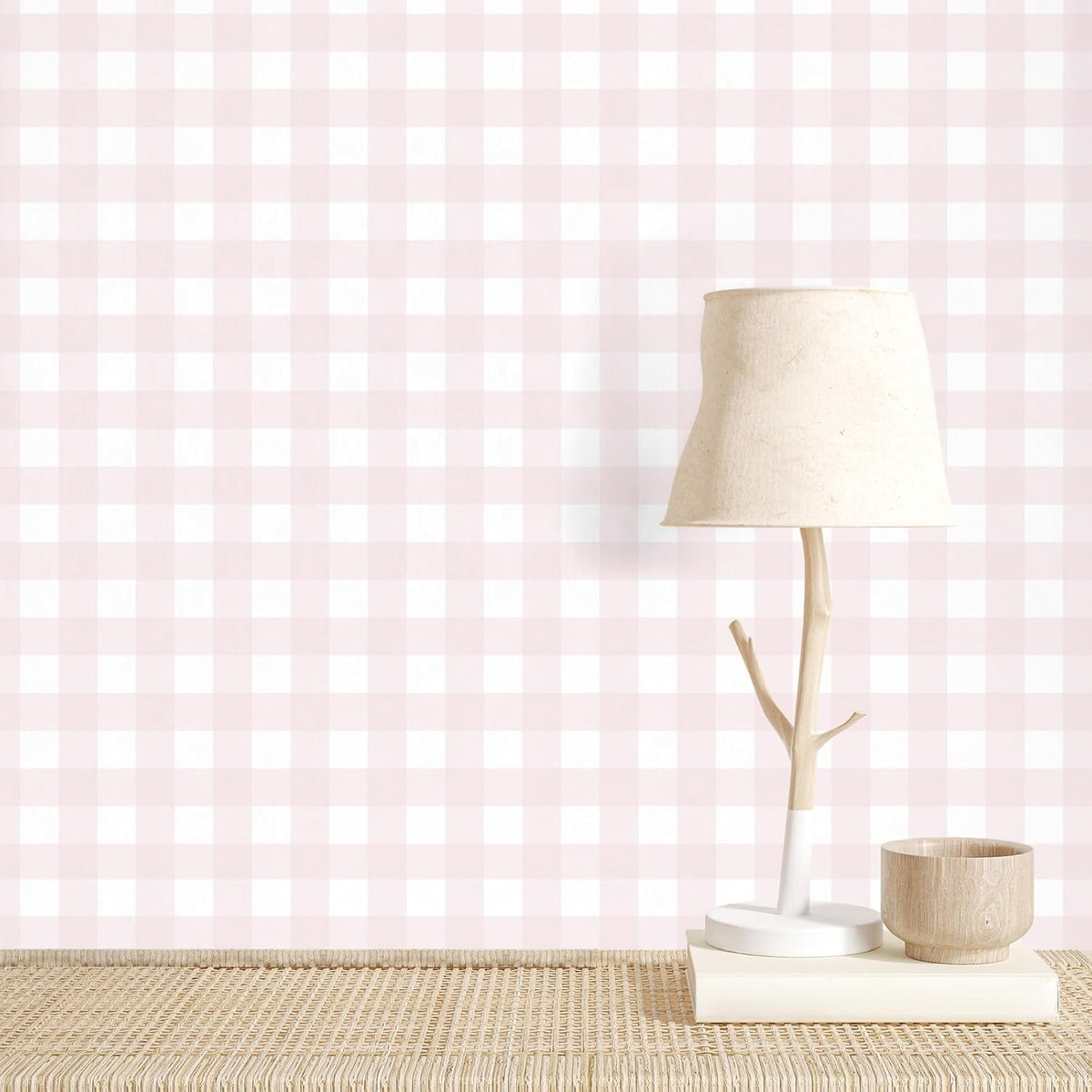 Pink Peel and Stick Wallpaper Gingham Checkered 17.3''×78.7''