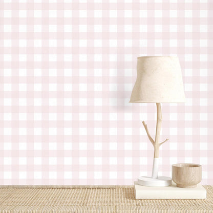 Pink Peel and Stick Wallpaper Gingham Checkered 17.3''×78.7''