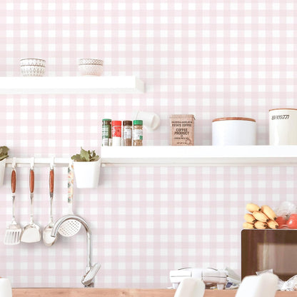 Pink Peel and Stick Wallpaper Gingham Checkered 17.3''×78.7''