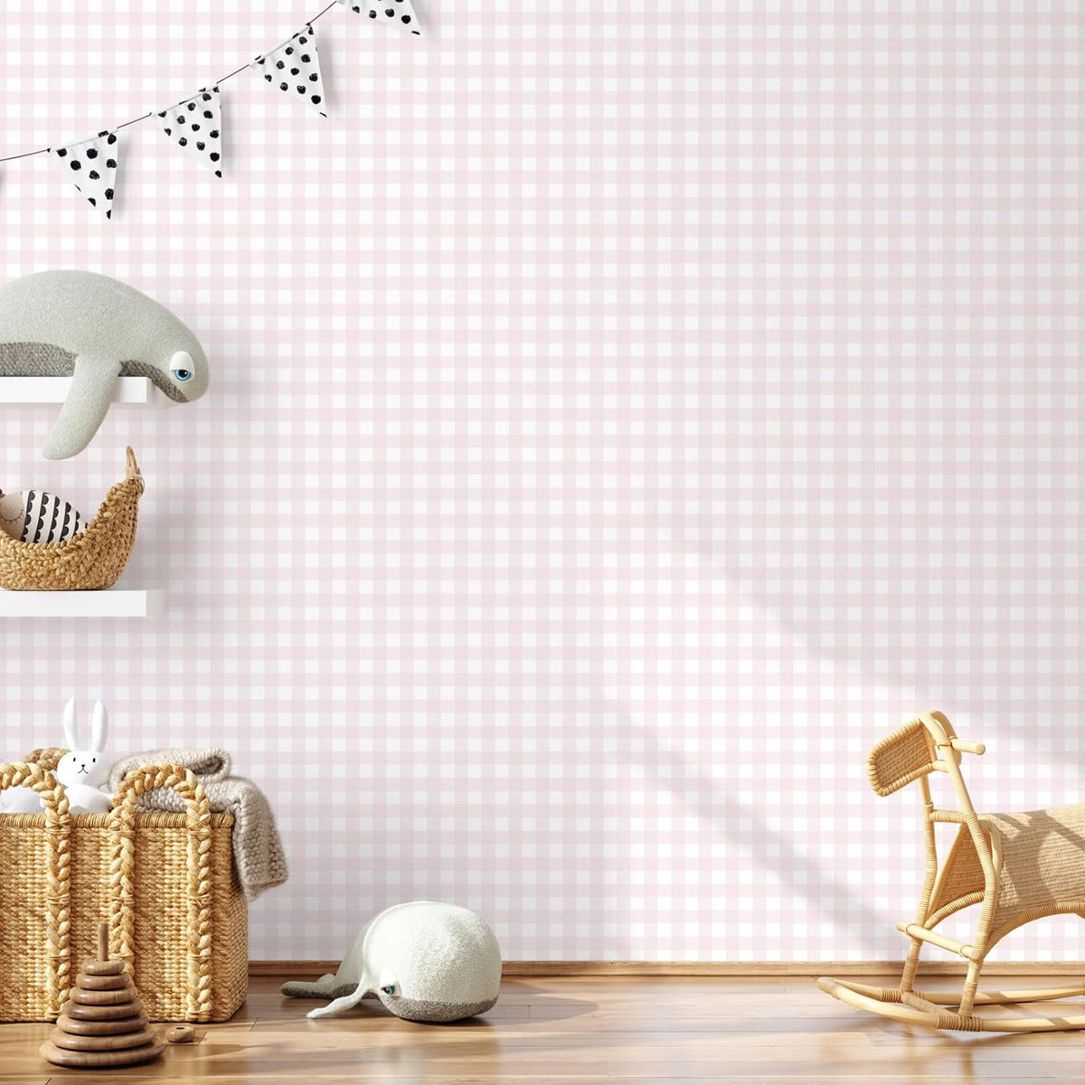 Pink Peel and Stick Wallpaper Gingham Checkered 17.3''×78.7''