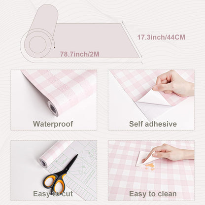 Pink Peel and Stick Wallpaper Gingham Checkered 17.3''×78.7''