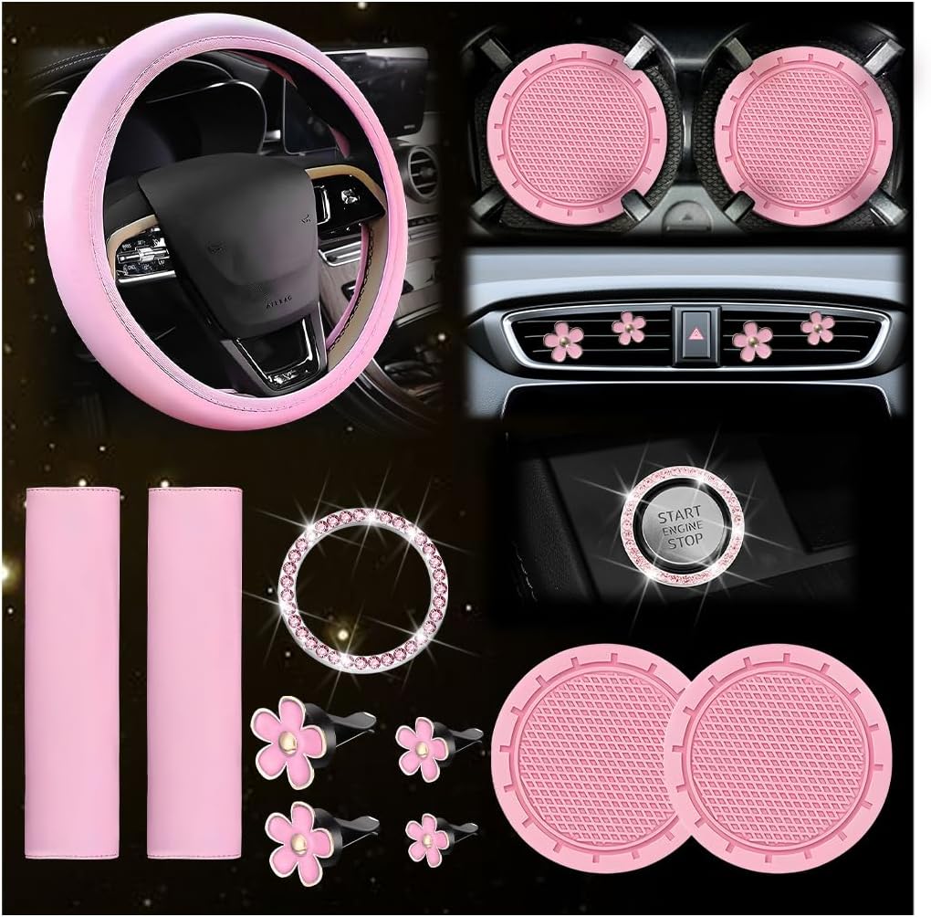 10PCS Car Accessories Steering Wheel Cover Flower Vent Clips, Pink