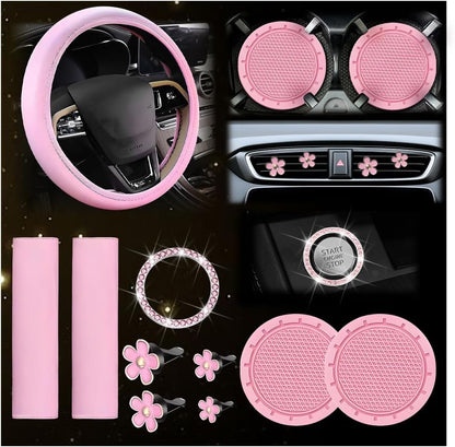 10PCS Car Accessories Steering Wheel Cover Flower Vent Clips, Pink