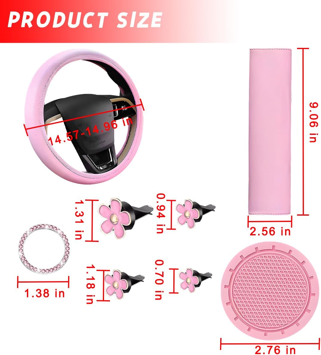 10PCS Car Accessories Steering Wheel Cover Flower Vent Clips, Pink