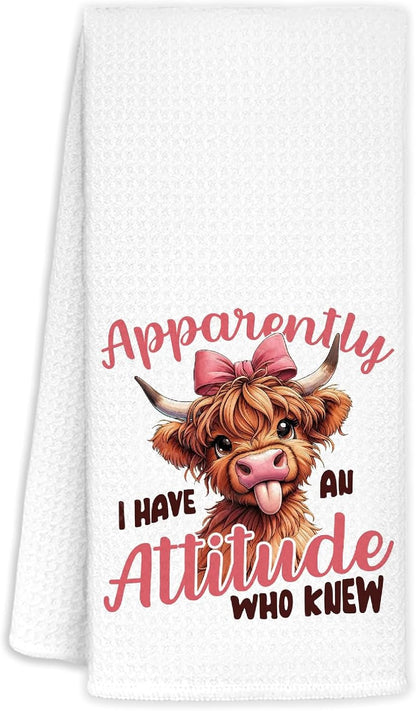 Coquette Pink Bow Cow Kitchen Towels Decorative, Funny Highland Cow Dish Towels, Cute Farm Animal Hand Towels Drying Cloth for Kitchen Bathroom Decor, 16x24 Inch