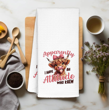 Coquette Pink Bow Cow Kitchen Towels Decorative, Funny Highland Cow Dish Towels, Cute Farm Animal Hand Towels Drying Cloth for Kitchen Bathroom Decor, 16x24 Inch