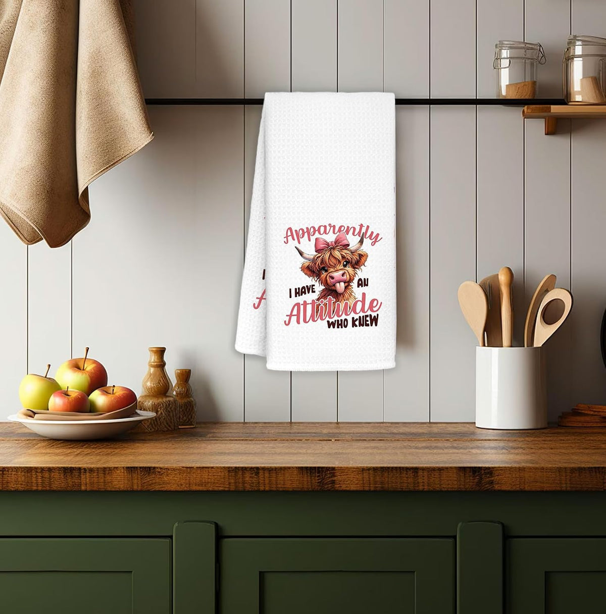 Coquette Pink Bow Cow Kitchen Towels Decorative, Funny Highland Cow Dish Towels, Cute Farm Animal Hand Towels Drying Cloth for Kitchen Bathroom Decor, 16x24 Inch