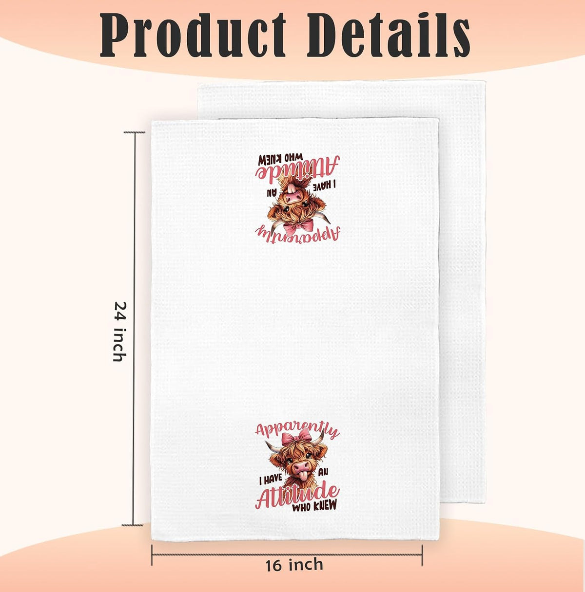 Coquette Pink Bow Cow Kitchen Towels Decorative, Funny Highland Cow Dish Towels, Cute Farm Animal Hand Towels Drying Cloth for Kitchen Bathroom Decor, 16x24 Inch