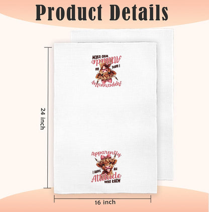 Coquette Pink Bow Cow Kitchen Towels Decorative, Funny Highland Cow Dish Towels, Cute Farm Animal Hand Towels Drying Cloth for Kitchen Bathroom Decor, 16x24 Inch