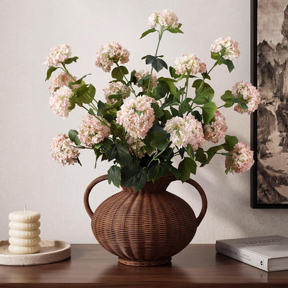 4 Pcs 33" Tall Artificial Snowball Hydrangea Flowers, Silk Hydrangeas with 20 Heads Long Stem for Tall Vase Decor, Wedding Table Centerpiece, Outdoor Living Room Arrangement(White Pink)