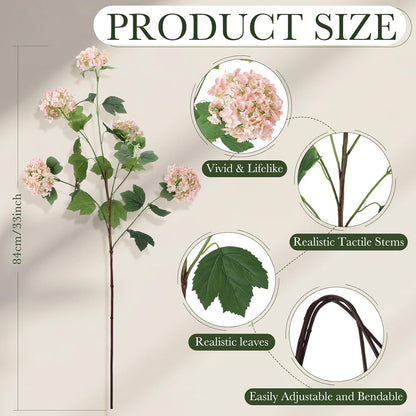 4 Pcs 33" Tall Artificial Snowball Hydrangea Flowers, Silk Hydrangeas with 20 Heads Long Stem for Tall Vase Decor, Wedding Table Centerpiece, Outdoor Living Room Arrangement(White Pink)