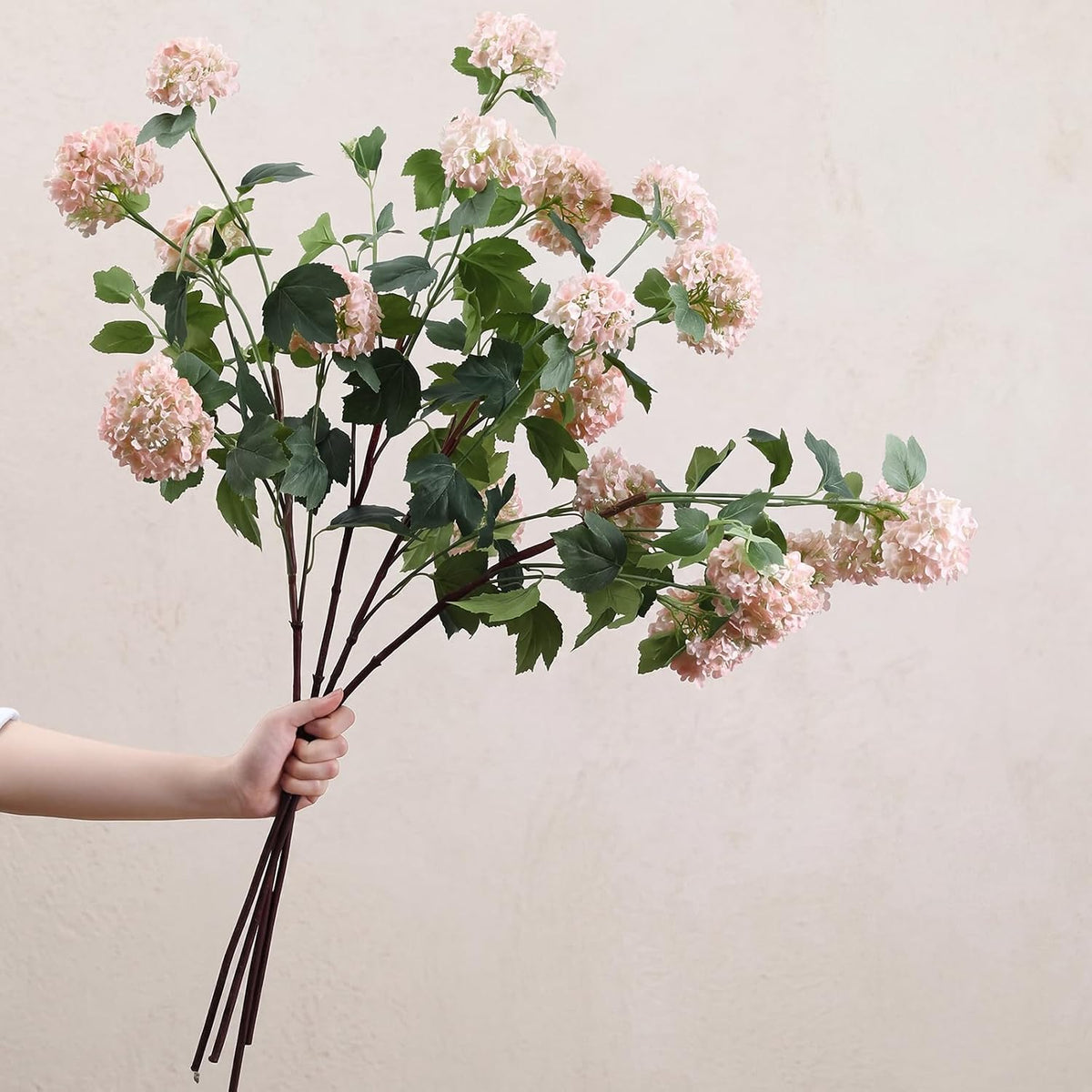4 Pcs 33" Tall Artificial Snowball Hydrangea Flowers, Silk Hydrangeas with 20 Heads Long Stem for Tall Vase Decor, Wedding Table Centerpiece, Outdoor Living Room Arrangement(White Pink)