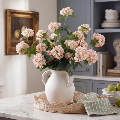 4 Pcs 33" Tall Artificial Snowball Hydrangea Flowers, Silk Hydrangeas with 20 Heads Long Stem for Tall Vase Decor, Wedding Table Centerpiece, Outdoor Living Room Arrangement(White Pink)