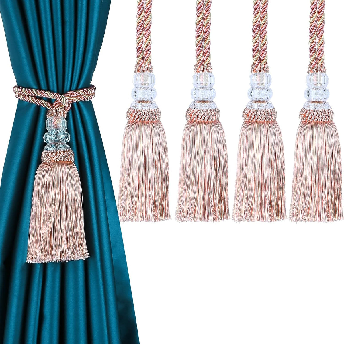 4 Pack Curtain Tiebacks with Tassel, Mix Pink