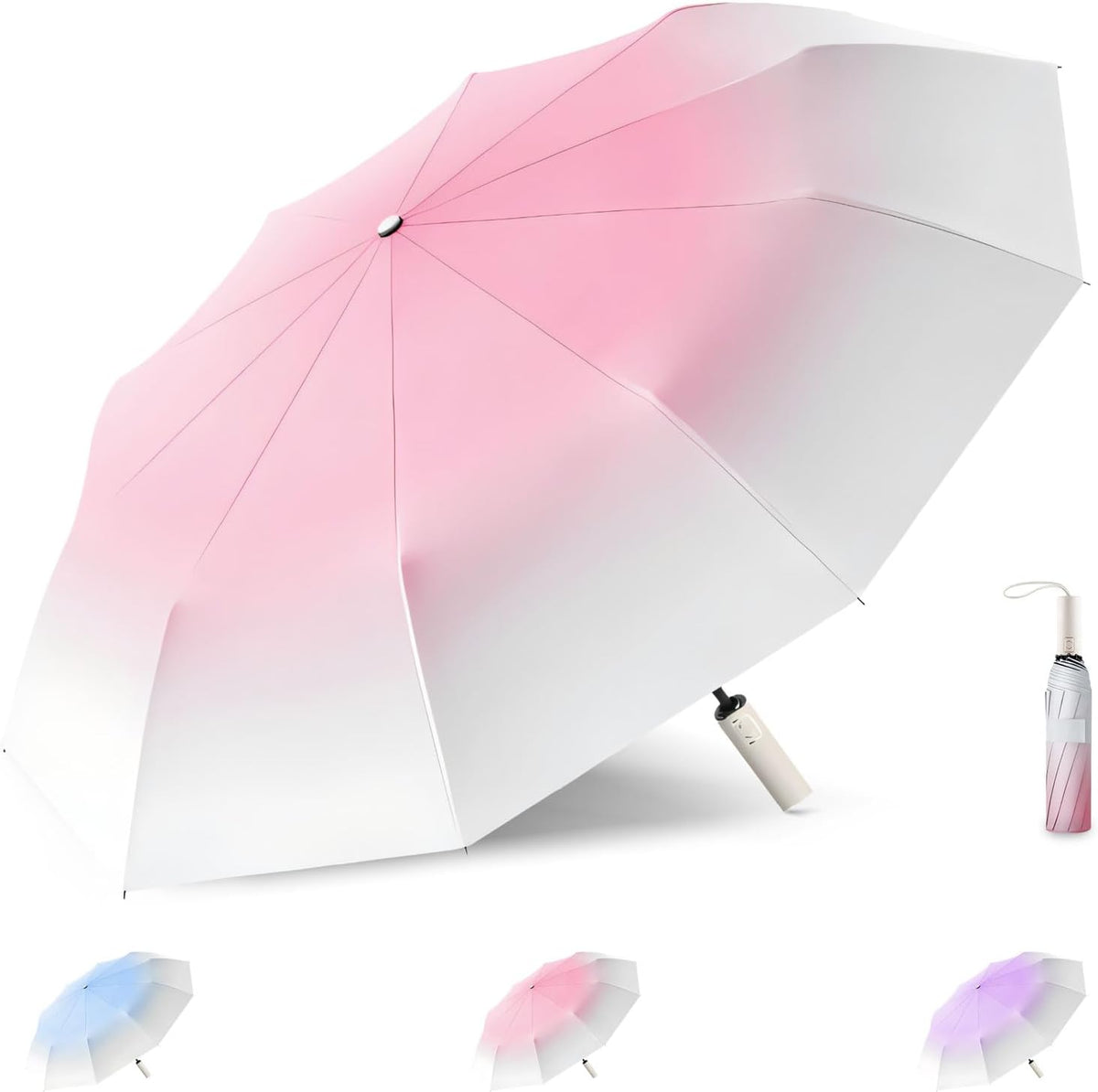 Mini Travel Umbrella Purse with Case Compact, Lightweight, UV Umbrella UPF 50+ Sun Protection, Windproof Portable Parasol for Women, Men & Kids