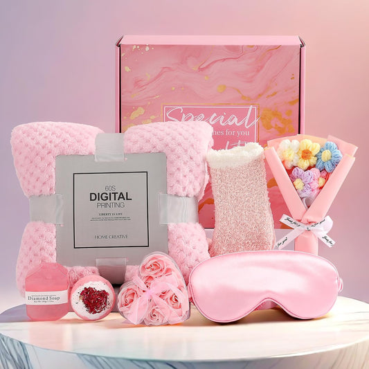 Pink Spa Gift Basket for Women, Self Care Gifts for Birthday Mother's Day Christmas Get Well Soon, Christmas Gift for Women Mom Her Best Friends Sister Wife