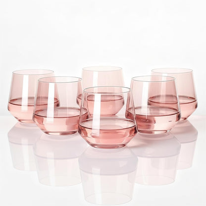 Stemless Wine Glasses Set 6 - Peach Color Stemless Wine Glasses - 14oz Tumbler - Peach Glassware for Wine or Soft Drinks - Unique Valentine's Day Gifts