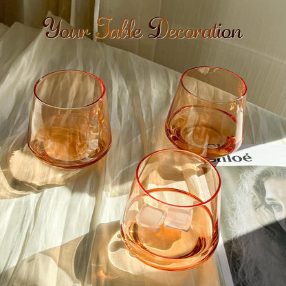 Stemless Wine Glasses Set 6 - Peach Color Stemless Wine Glasses - 14oz Tumbler - Peach Glassware for Wine or Soft Drinks - Unique Valentine's Day Gifts