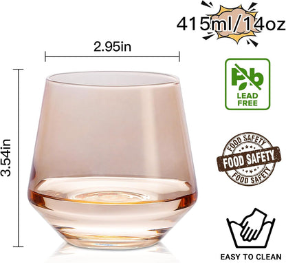 Stemless Wine Glasses Set 6 - Peach Color Stemless Wine Glasses - 14oz Tumbler - Peach Glassware for Wine or Soft Drinks - Unique Valentine's Day Gifts