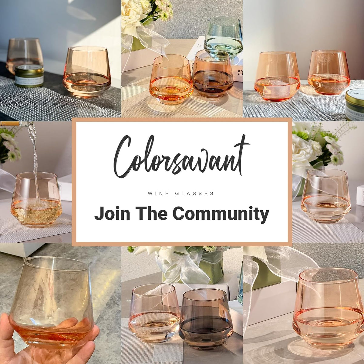 Stemless Wine Glasses Set 6 - Peach Color Stemless Wine Glasses - 14oz Tumbler - Peach Glassware for Wine or Soft Drinks - Unique Valentine's Day Gifts