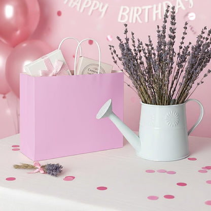 Paper Gift Bags with Handles, Pink, 13x10x5.5 Inch, Large Size, 25 Pack, for Birthday, Wedding, Shopping