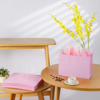 Paper Gift Bags with Handles, Pink, 13x10x5.5 Inch, Large Size, 25 Pack, for Birthday, Wedding, Shopping