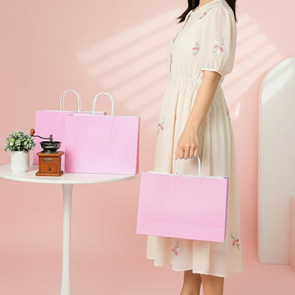 Paper Gift Bags with Handles, Pink, 13x10x5.5 Inch, Large Size, 25 Pack, for Birthday, Wedding, Shopping