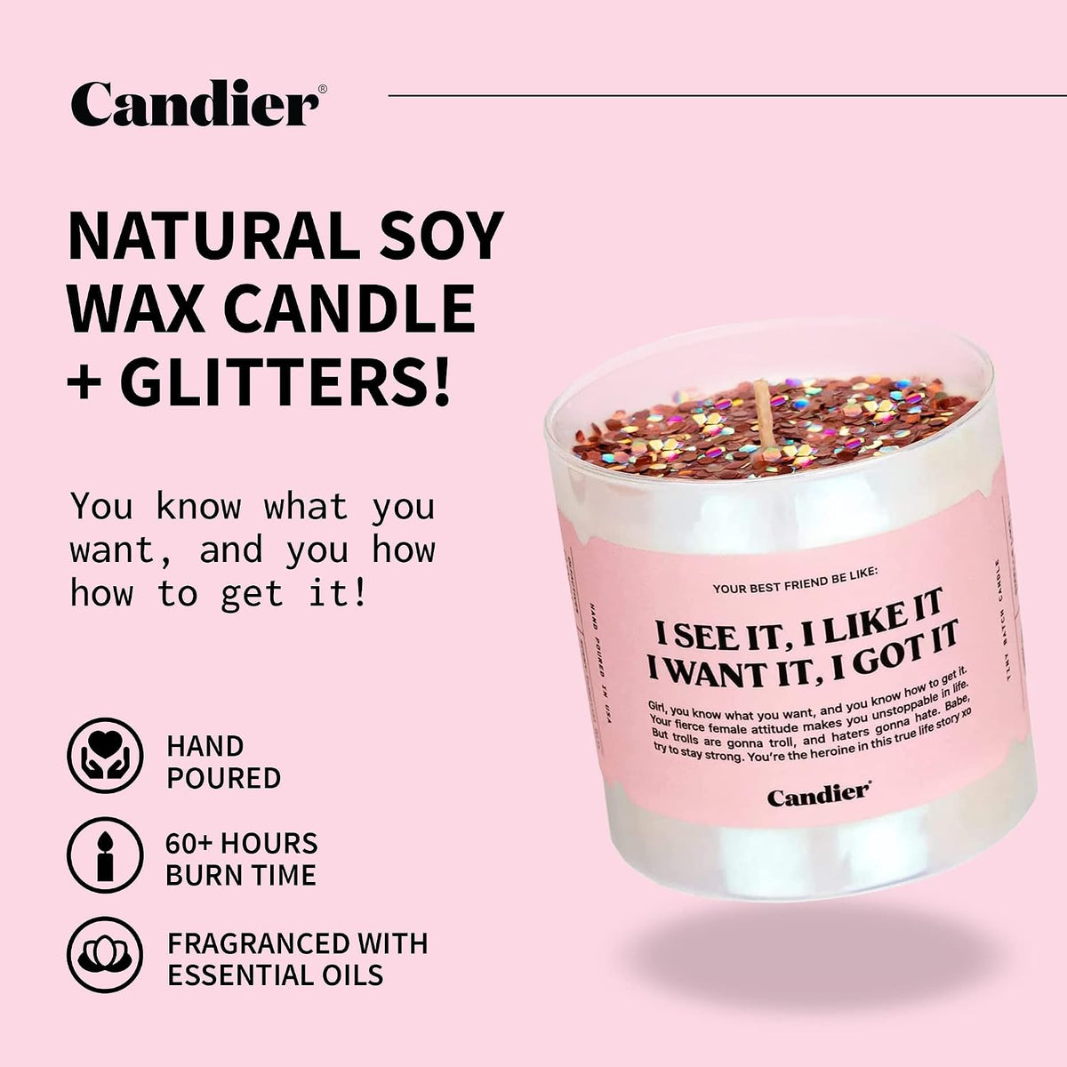 I See It, I Like It Scented Candle, Natural Soy with Orange & Peach Notes, Aromatherapy Candle for Relaxation, Unique Candles Gifts for Women, 60-Hour Burn Time - Candier