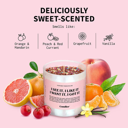 I See It, I Like It Scented Candle, Natural Soy with Orange & Peach Notes, Aromatherapy Candle for Relaxation, Unique Candles Gifts for Women, 60-Hour Burn Time - Candier