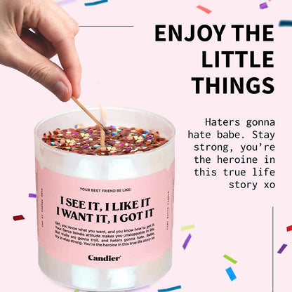 I See It, I Like It Scented Candle, Natural Soy with Orange & Peach Notes, Aromatherapy Candle for Relaxation, Unique Candles Gifts for Women, 60-Hour Burn Time - Candier