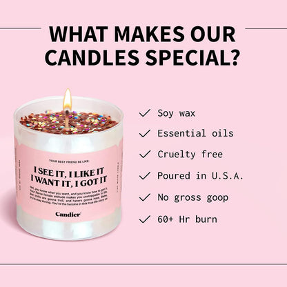 I See It, I Like It Scented Candle, Natural Soy with Orange & Peach Notes, Aromatherapy Candle for Relaxation, Unique Candles Gifts for Women, 60-Hour Burn Time - Candier