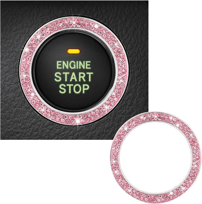 Bling Crystal Double Rhinestone Car Engine Start Decoration Ring, Sparkling Push Start Button Sticker, Key Ignition & Knob Ring Decoration, Bling Car Interior Accessory(Pink)