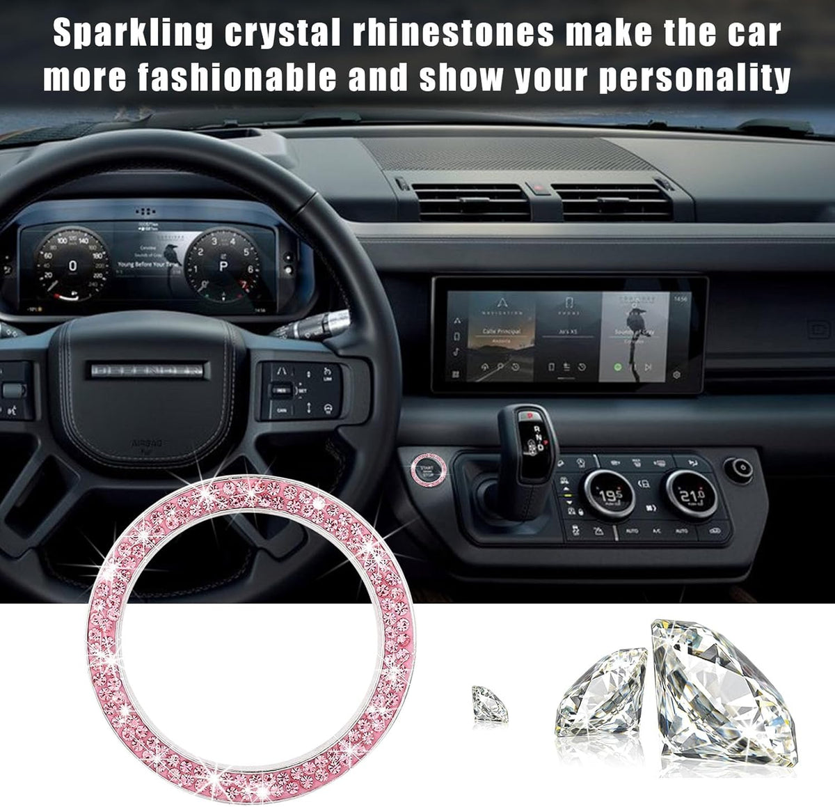 Bling Crystal Double Rhinestone Car Engine Start Decoration Ring, Sparkling Push Start Button Sticker, Key Ignition & Knob Ring Decoration, Bling Car Interior Accessory(Pink)