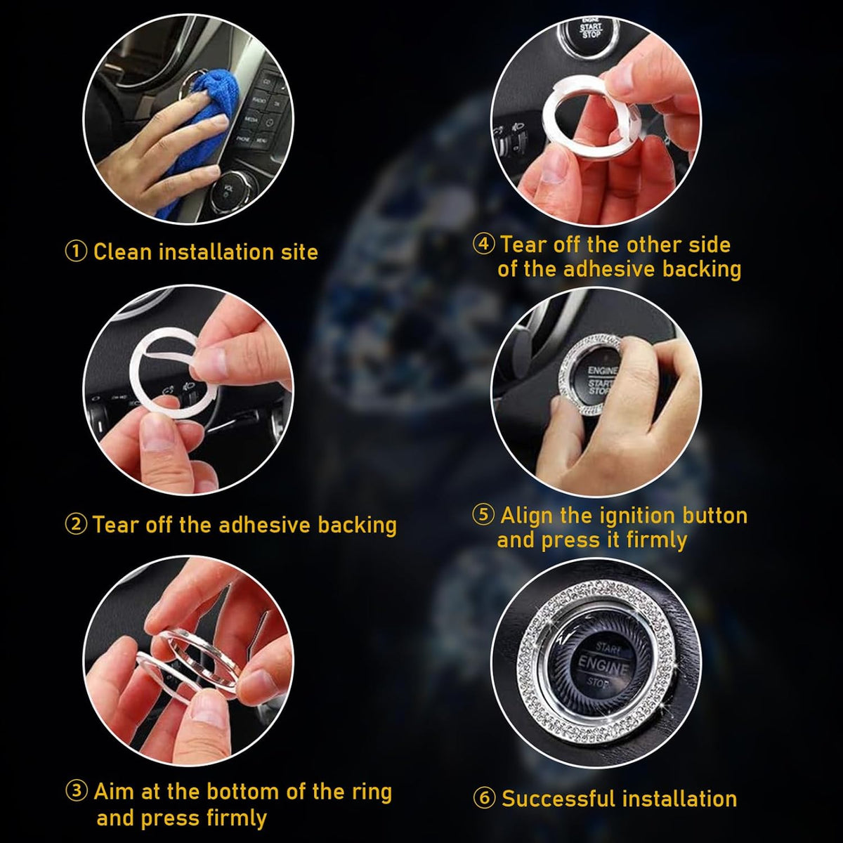 Bling Crystal Double Rhinestone Car Engine Start Decoration Ring, Sparkling Push Start Button Sticker, Key Ignition & Knob Ring Decoration, Bling Car Interior Accessory(Pink)