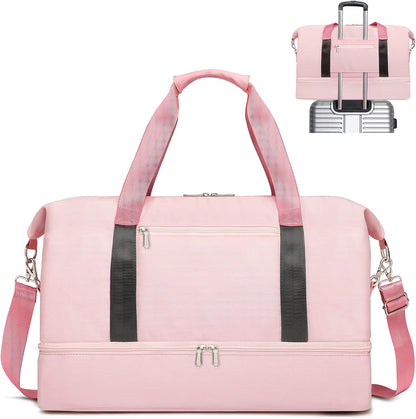 Sports Gym Bag for Women, Travel Duffle Bag with Shoe Compartment (Z-Pink)