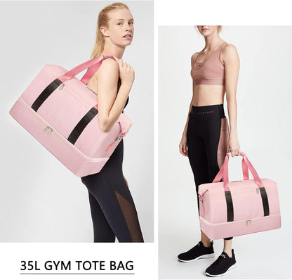 Sports Gym Bag for Women, Travel Duffle Bag with Shoe Compartment (Z-Pink)
