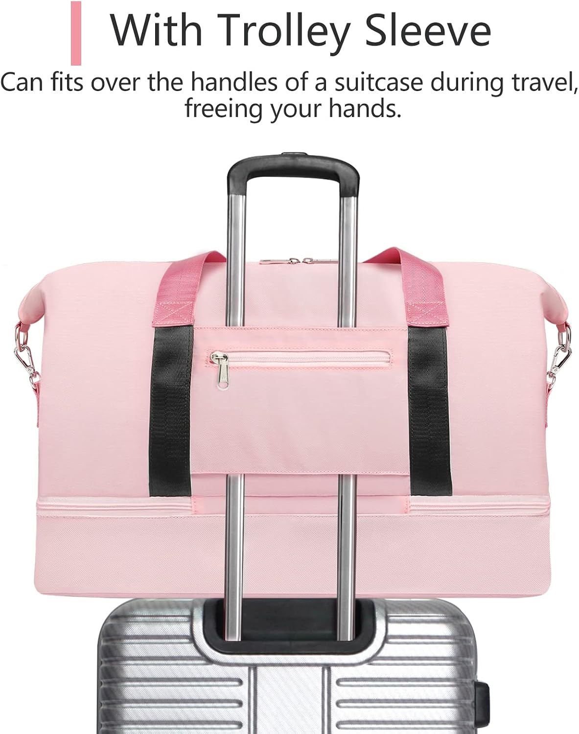 Sports Gym Bag for Women, Travel Duffle Bag with Shoe Compartment (Z-Pink)