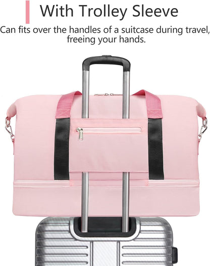 Sports Gym Bag for Women, Travel Duffle Bag with Shoe Compartment (Z-Pink)