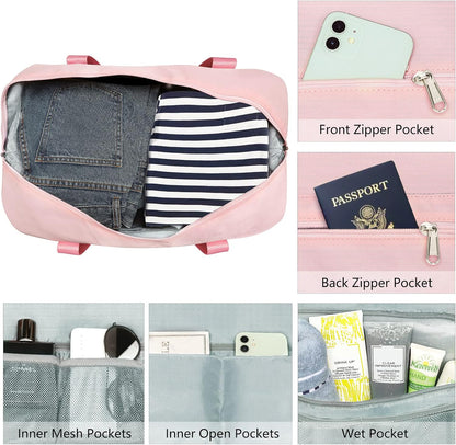 Sports Gym Bag for Women, Travel Duffle Bag with Shoe Compartment (Z-Pink)